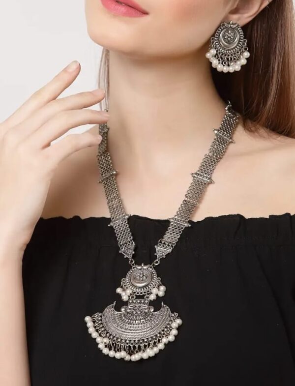 (1Q) Shining Diva Fashion Latest Stylish Traditional Oxidised Silver Necklace Jewellery Set for Women (13145s)(1Q) - Image 3