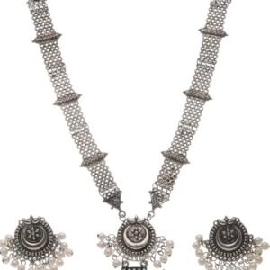 (1Q) Shining Diva Fashion Latest Stylish Traditional Oxidised Silver Necklace Jewellery Set for Women (13145s)(1Q)