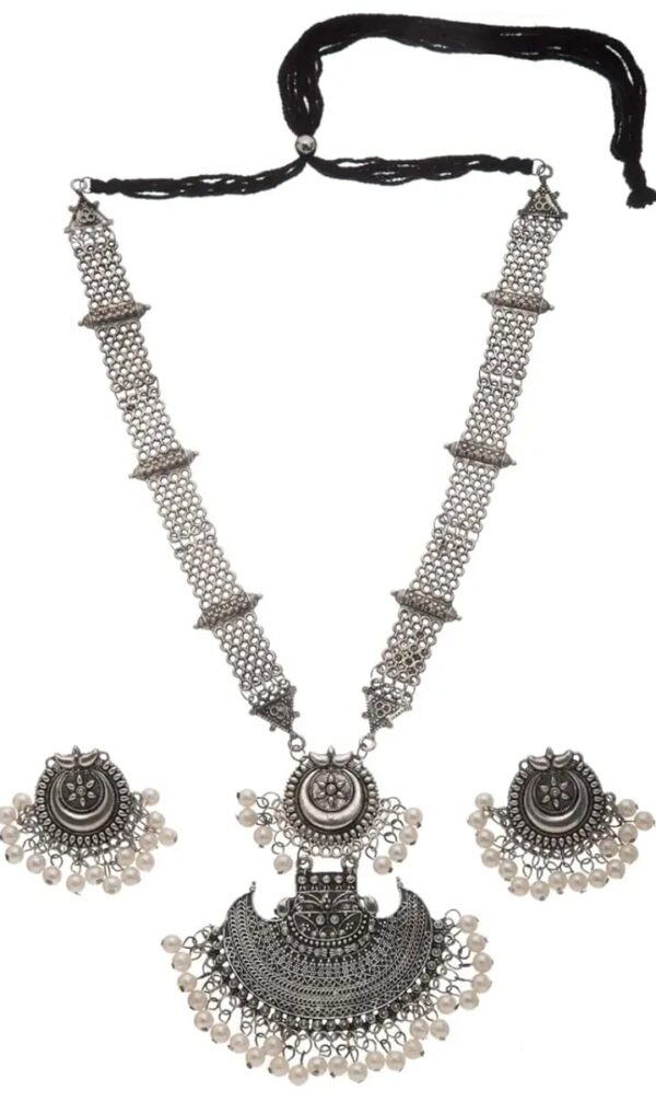 (1Q) Shining Diva Fashion Latest Stylish Traditional Oxidised Silver Necklace Jewellery Set for Women (13145s)(1Q)