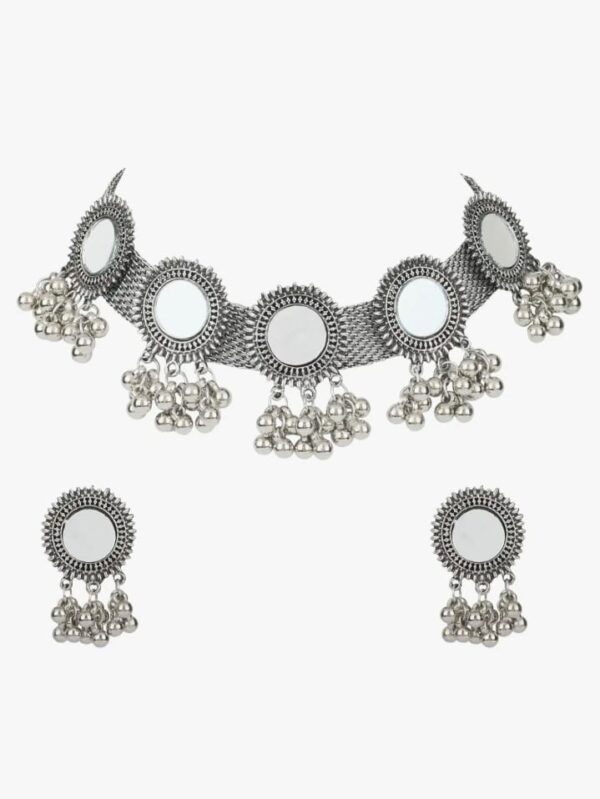 (1C) Shining Diva Fashion Latest Stylish Fancy Oxidised Silver Tribal Choker Necklace Jewellery Set for Women (12162s)(1C)