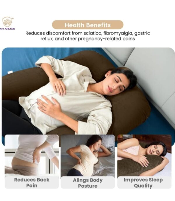 910) MY ARMOR Full Body G Shape Pregnancy Pillow for Pregnant Women, Maternity Pillow Gift for Pregnancy Sleeping, 3 Months Warranty, Premium Velvet Cover with Zip, Brown (910) - Image 4