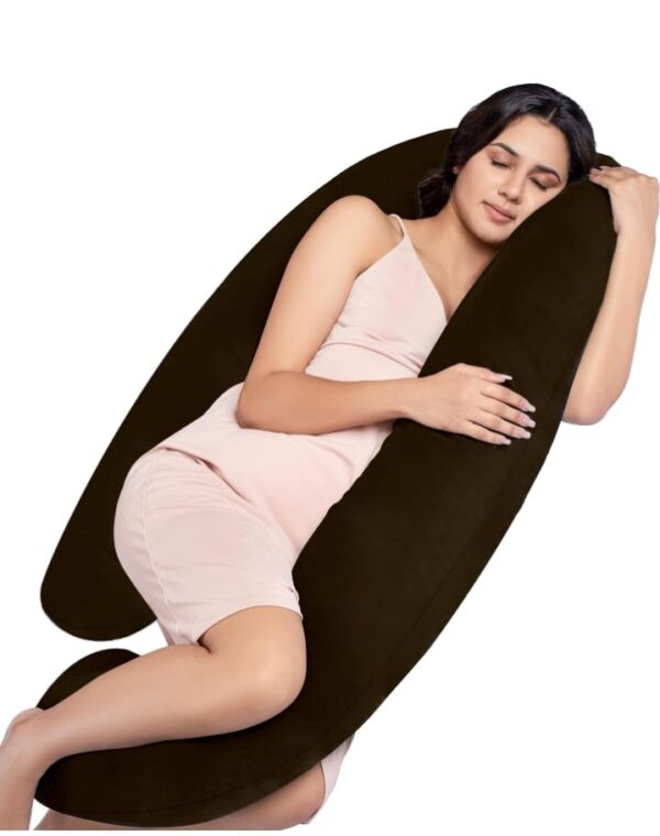 910) MY ARMOR Full Body G Shape Pregnancy Pillow for Pregnant Women, Maternity Pillow Gift for Pregnancy Sleeping, 3 Months Warranty, Premium Velvet Cover with Zip, Brown (910) - Image 3