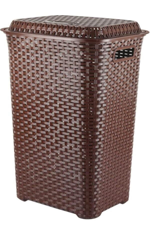(63) Cello Eliza Plastic Laundry Basket with Lid, Dark Brown, 50 Ltrs | Lightweight and Portable | Storage Organizer | Convenient Handling | Useful For Storing Clothes, Toys, Books (63) - Image 4