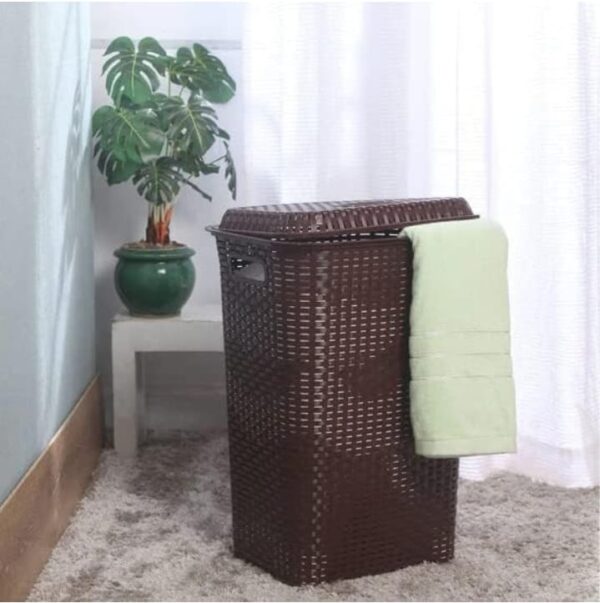 (63) Cello Eliza Plastic Laundry Basket with Lid, Dark Brown, 50 Ltrs | Lightweight and Portable | Storage Organizer | Convenient Handling | Useful For Storing Clothes, Toys, Books (63) - Image 2