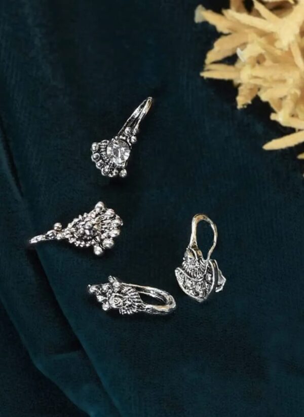 (2,J) ZAVERI PEARLS Combo Of 4 Antique Silver Tone Adjustable Nose Pin For Women-ZPFK8232 (2,J) - Image 3