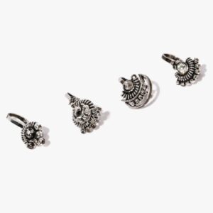 (2,J) ZAVERI PEARLS Combo Of 4 Antique Silver Tone Adjustable Nose Pin For Women-ZPFK8232 (2,J)