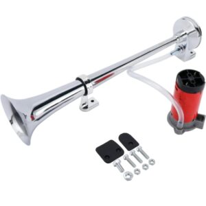 Yaetek 12V Single Trumpet Air Horn Chrome + Compressor Super Loud 150db For Truck Lorry Boat VAN Train (1323)