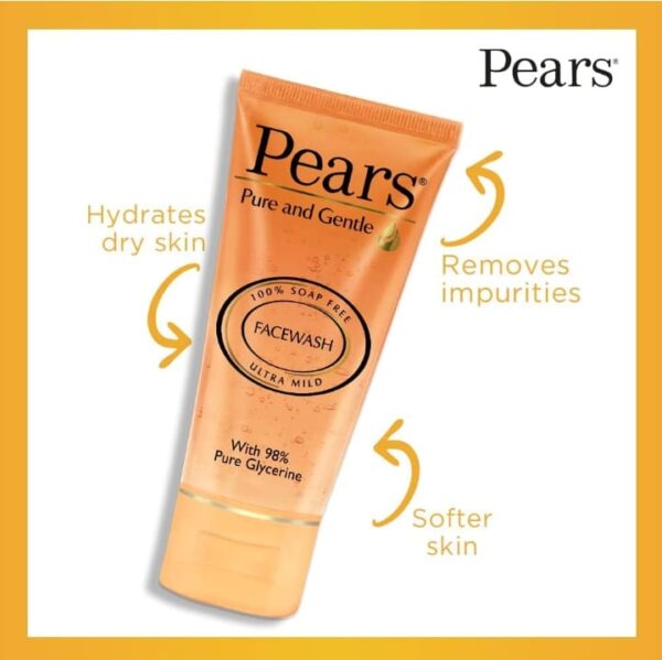 PEARS Pure and Gentle Daily Cleansing Facewash, Mild Cleanser With Glycerine, Balances PH, 100% Soap Free, 150 g  EXP-4/25 - Image 3