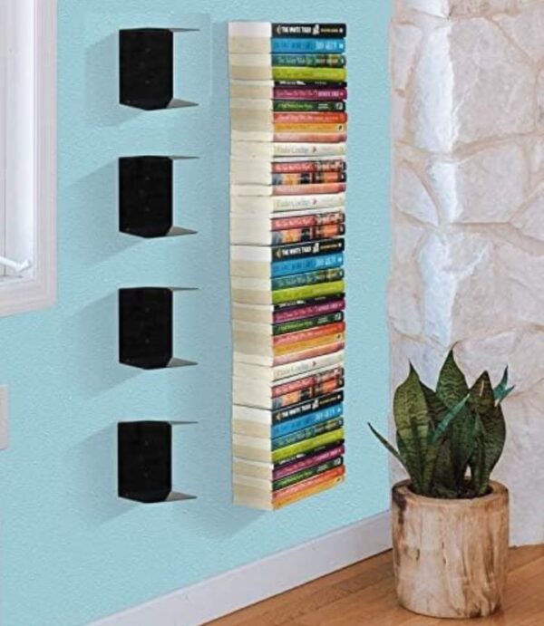 Go Hooked Heavy Duty Metal Wall Mounted Book Shelves for Study Room, Living Room and Bedrooms (4 Pcs) (Black) (1714)