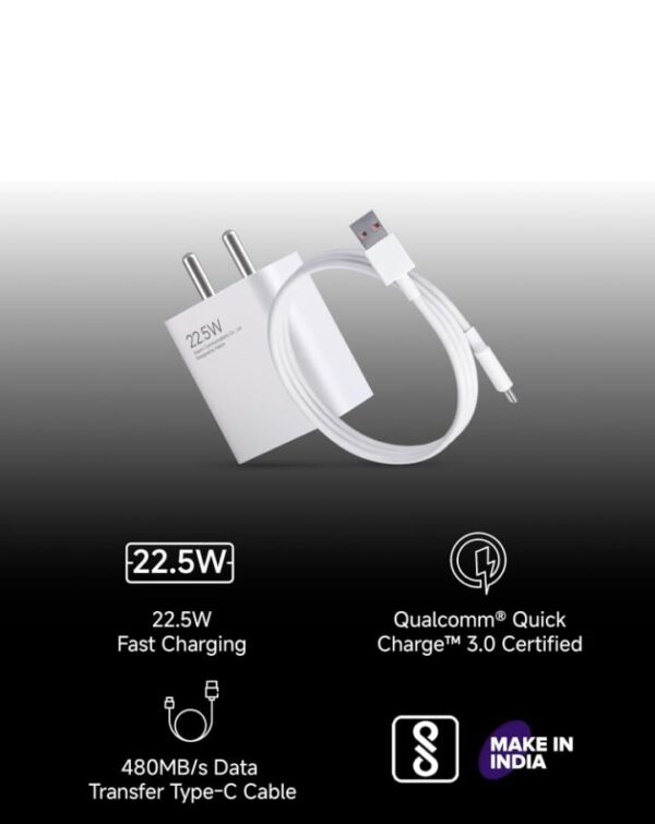 MI Xiaomi 22.5W Fast Charger with USB-C Cable, Quick Charge 3.0 Power Adapter Compatible with Redmi Note Series, Poco, Mi, Any Type C Devices - with Power Delivery (White) (1845) - Image 3