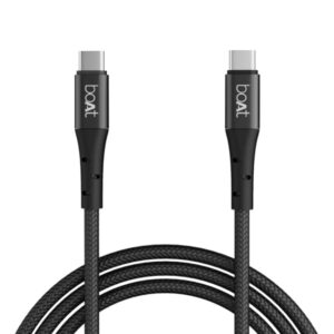 boAt Type-C C300 Tangle-Free, Sturdy Cable w/ 60W/3A PD Fast Charging, Compatible w/Xiaomi, Oneplus, Samsung, Vivo & Oppo, 480 Mbps Data Transmission Speed, Nylon Braided Skin & 1.5m Length(Black) ( 1343)