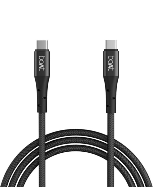 boAt Type-C C300 Tangle-Free, Sturdy Cable w/ 60W/3A PD Fast Charging, Compatible w/Xiaomi, Oneplus, Samsung, Vivo & Oppo, 480 Mbps Data Transmission Speed, Nylon Braided Skin & 1.5m Length(Black) ( 1343)