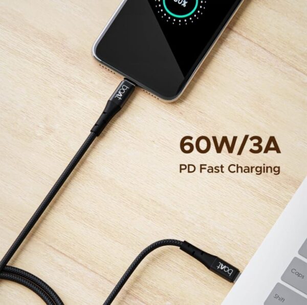 boAt Type-C C300 Tangle-Free, Sturdy Cable w/ 60W/3A PD Fast Charging, Compatible w/Xiaomi, Oneplus, Samsung, Vivo & Oppo, 480 Mbps Data Transmission Speed, Nylon Braided Skin & 1.5m Length(Black) ( 1343) - Image 5