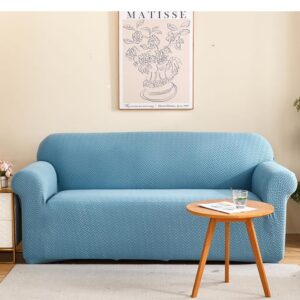 House of Quirk Universal Double Seater Polar Fleece 220 GSM Fabric Sofa Cover Flexible Stretch Sofa Slipcover (Sky Blue, Double Seater) (1752)