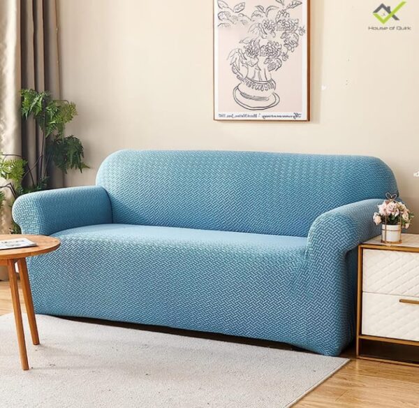 House of Quirk Universal Double Seater Polar Fleece 220 GSM Fabric Sofa Cover Flexible Stretch Sofa Slipcover (Sky Blue, Double Seater) (1752) - Image 2
