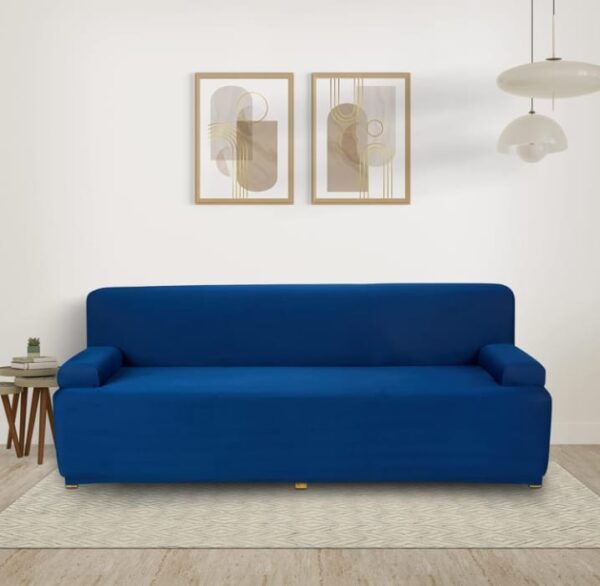 Amazon Brand - Solimo Polyester Spandex Stretchable Sofa Slipcover (3 Seater, Blue) (1746) - Image 4