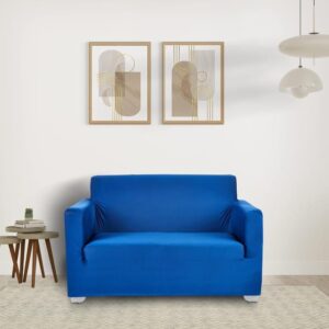 Amazon Brand - Solimo Polyester Spandex Stretchable Sofa Slipcover (2 Seater, Blue) (1703)