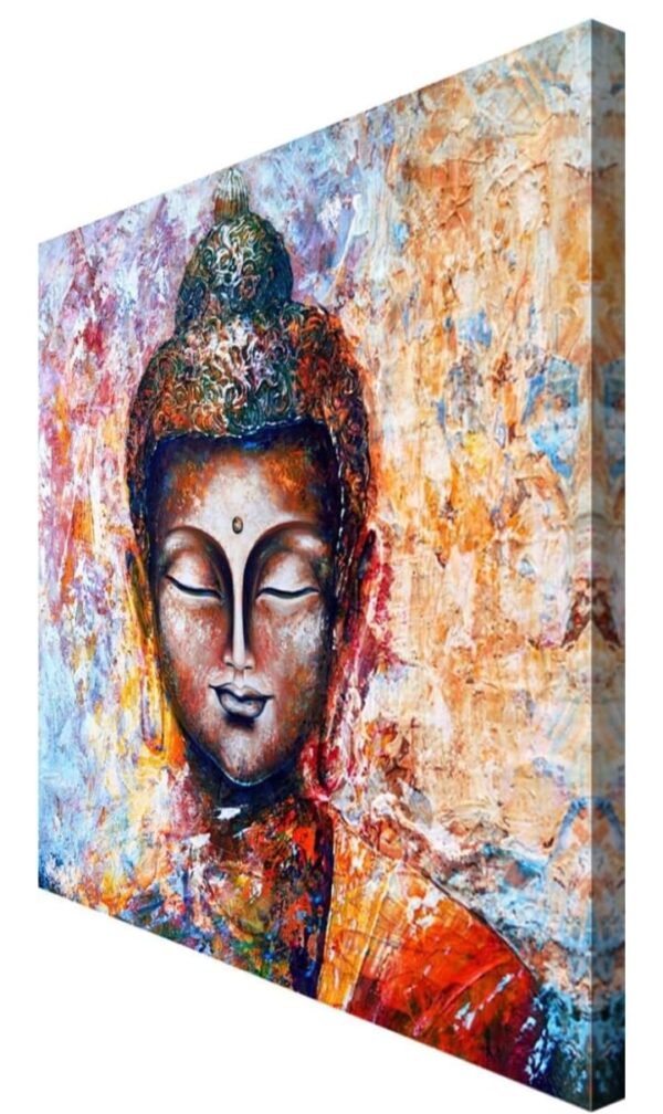 999STORE Wooden Stretched Lord Gautam Buddha Budha Painting | Wall Paintings for Bedroom | Bed Room Canvas Modern Stylish Hanging (Canvas 18X18 Inches Stretched Canvas) (636) - Image 3