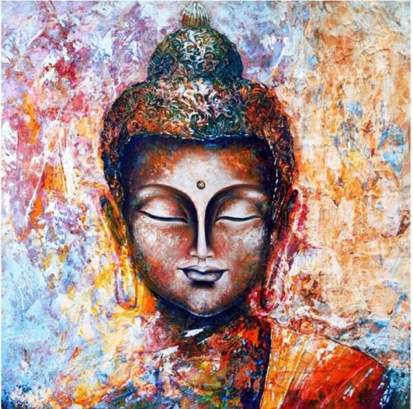 999STORE Wooden Stretched Lord Gautam Buddha Budha Painting | Wall Paintings for Bedroom | Bed Room Canvas Modern Stylish Hanging (Canvas 18X18 Inches Stretched Canvas) (636) - Image 4