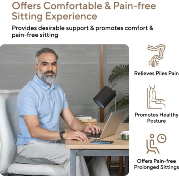 FOVERA Donut Pillow, Orthopedic Memory Foam Donut Seat Cushion, Piles Pillow for Hemorrhoids, Pain Relief for Piles, Coccyx, Prostate, Sciatica, Post-Natal, Pregnancy (M - Below 80kg Weight, Grey) (702) - Image 4