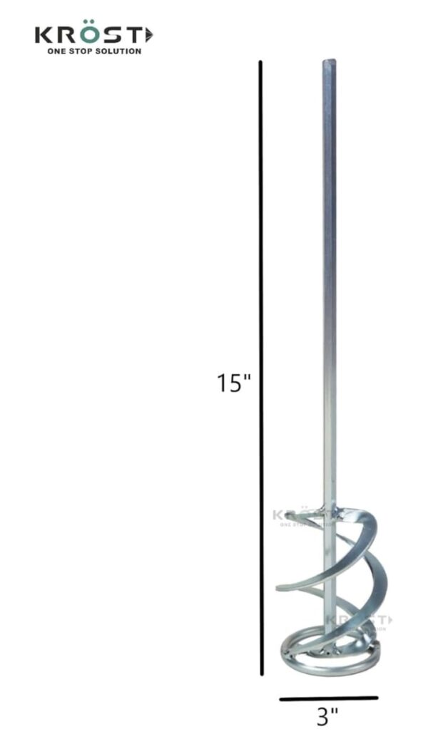 KROST Paint Mixer Rod For Rotary Hammer Machine (15"X 3"), Grout Mixer Attachment Bucket Sticks Stirring Oil Mud Duty Drywall Paint for Mixers Concrete Mixing (2050) - Image 3