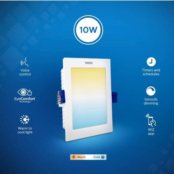 PHILIPS Smart Wi-Fi LED Downlighter 10-Watt Square Wiz Connected Compatible with Amazon Alexa and Google Assistant (Warm White/White + Dimmable) (1947- 1948) - Image 3