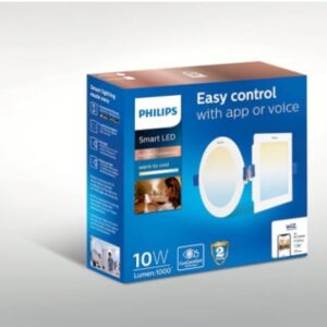 PHILIPS Smart Wi-Fi LED Downlighter 10-Watt Square Wiz Connected Compatible with Amazon Alexa and Google Assistant (Warm White/White + Dimmable) (1947- 1948)