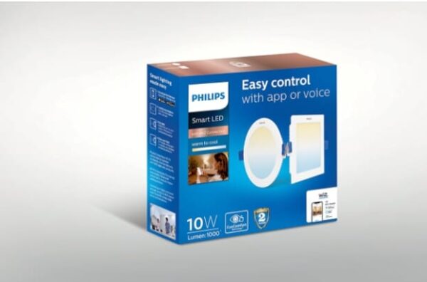PHILIPS Smart Wi-Fi LED Downlighter 10-Watt Square Wiz Connected Compatible with Amazon Alexa and Google Assistant (Warm White/White + Dimmable) (1947- 1948)