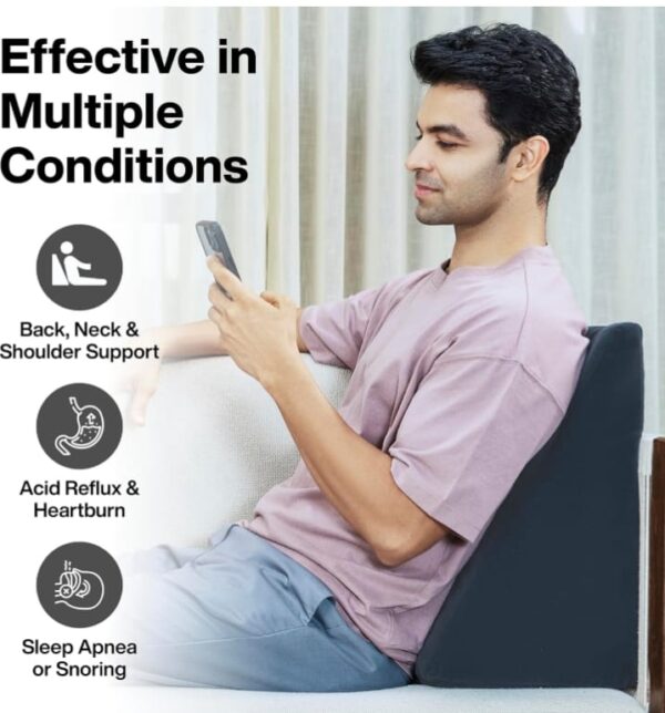 FOVERA Wedge Cushion | Wedge Pillow Memory Foam for Back Support, Acid Reflux, Snoring, GERD, Leg Elevation, Pregnancy (Dark Grey, 18L x 17.5W x 11H Inch) (1945) - Image 3