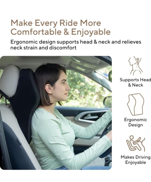 FOVERA Car Neck Rest Pillows  | Memory Foam Car Seat Head Rest Pillow for Neck and Cervical Support - Neck Pillow for Car - Relieves Neck Pain (Large, Black, Pack of 1) (1916) (2177,2178,2179) - Image 3
