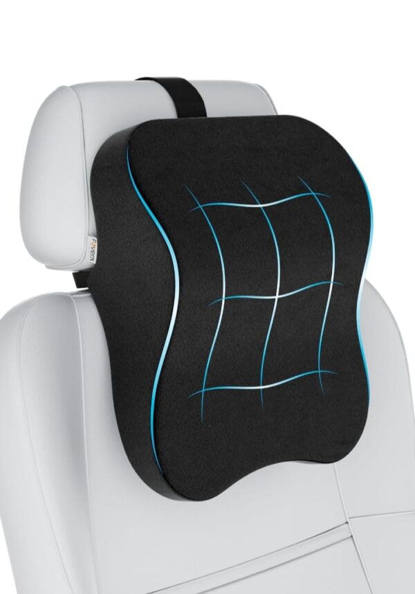 FOVERA Car Neck Rest Pillows  | Memory Foam Car Seat Head Rest Pillow for Neck and Cervical Support - Neck Pillow for Car - Relieves Neck Pain (Large, Black, Pack of 1) (1916) (2177,2178,2179)