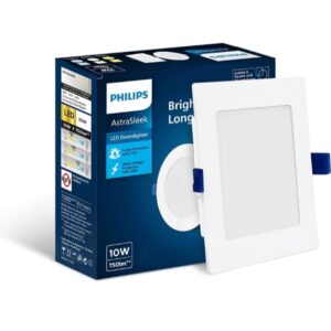 PHILIPS Astra Sleek 10-watt Square LED Downlighter | LED Ceiling Light for Home and Hall | Cut Out: 110 mm, Color: Natural White, Pack of 1