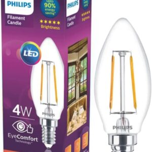 PHILIPS 4-watt Filament Candle LED Bulb | Filament Candle Bulb Home & Decoration|Bulb Base: E14, Color: Warm White|Pack of 1