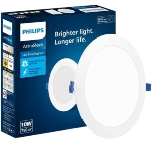 PHILIPS Astra Sleek 10-watt Round LED Downlighter | LED Ceiling Light for Home and Hall | Cut Out: 110 mm, Color: Cool Day Light, Pack of 1