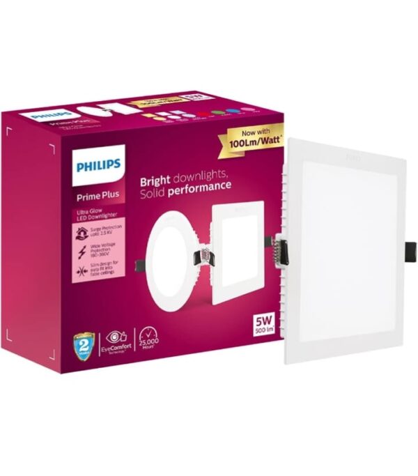 PHILIPS 5W Square AP Plus UltraGlow LED DL Recessed LED Panel Ceiling Light (Pack of 1,Warm White)