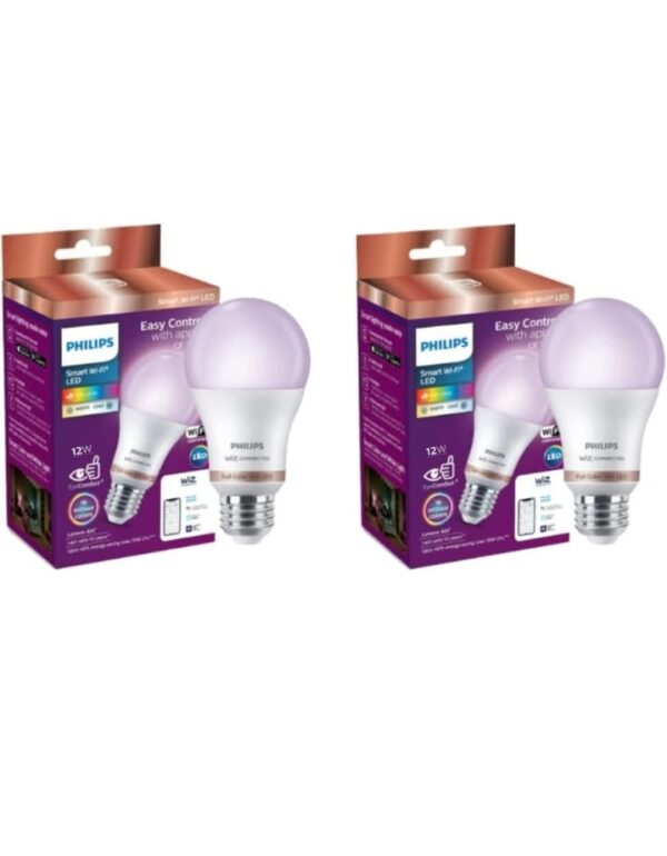 PHILIPS WiZ 12W E27 Wi-Fi & Bluetooth LED Smart Bulb with Music Sync, Compatible with Amazon Alexa & Google Assistant, 16 Million Colours & Motion Sensing Technology | Pack of 2