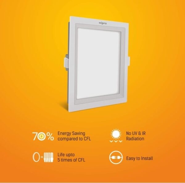 wipro Garnet 15W Square Led Wave Panel Light for Ceiling|Warm White Light (3000K)|Ultra-Slim Design|Recessed Down Light for False Ceiling|Pop Ceiling Light|Cutout - 150X150Mm|Pack of 1 - Image 4