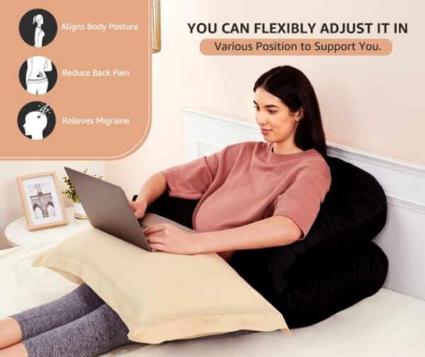 Amazon basics Full Body U-Shaped Pregnancy Pillow for Maternity & Baby Nursing | Abdomen, Hip, Spine, Neck & Head Support Cushion Velvet Outer Cover with Zip (Black)(1950) - Image 4
