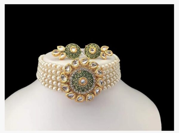 ZaffreCollections Elite Green Pendant Kundan Choker Set for Women and Girls (ZCCH0187) (AE-1) - Image 2