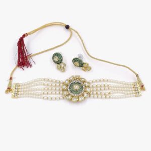 ZaffreCollections Elite Green Pendant Kundan Choker Set for Women and Girls (ZCCH0187) (AE-1)
