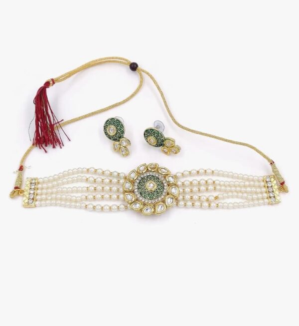 ZaffreCollections Elite Green Pendant Kundan Choker Set for Women and Girls (ZCCH0187) (AE-1) - Image 3