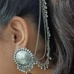 Silver jhumka earrings and Maang tikka set for girls and women (AE-3)