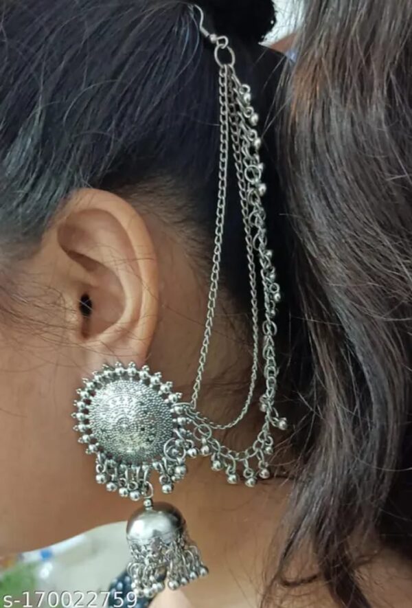 Silver jhumka earrings and Maang tikka set for girls and women (AE-3)