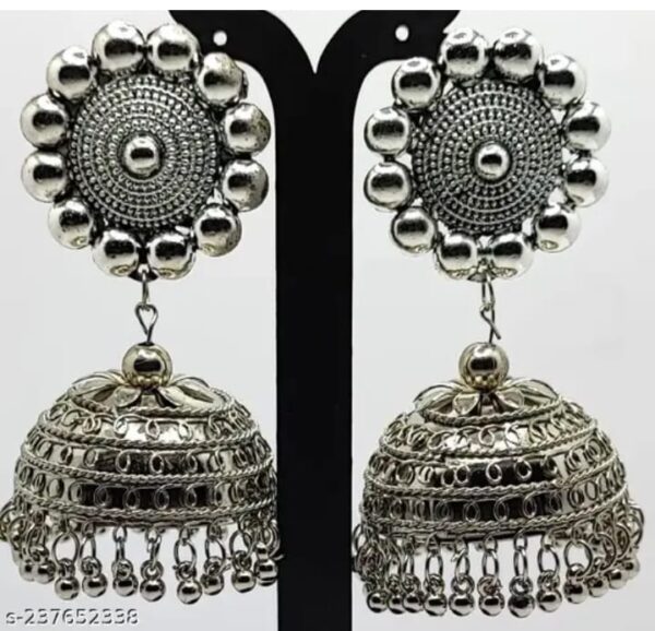 Induren exclusive and fashion able oxidized silver color jhumka for women (AE-5)