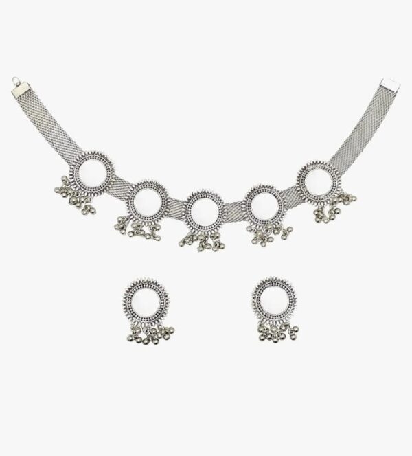 Byggy Choker Meenakari Silver Oxidised Necklace Set For Women And Girls (AE-7) - Image 3