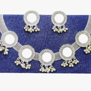 Byggy Choker Meenakari Silver Oxidised Necklace Set For Women And Girls (AE-7)