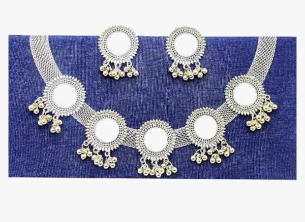 Byggy Choker Meenakari Silver Oxidised Necklace Set For Women And Girls (AE-7)