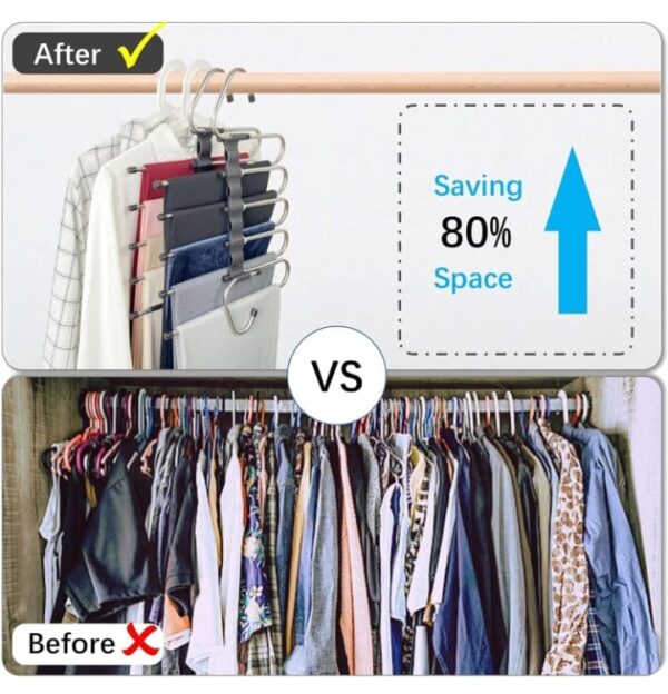 TEX-RO (Pack of 1) 5 in 1 Stainless Steel Foldable Hangers for Clothes Hanging Multi-Layer Multi-Purpose Pant Hangers for Wardrobe Magic Foldable Hanger Clothes Hanger (2187) 2280 - Image 3