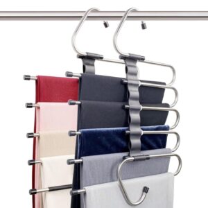 TEX-RO (Pack of 1) 5 in 1 Stainless Steel Foldable Hangers for Clothes Hanging Multi-Layer Multi-Purpose Pant Hangers for Wardrobe Magic Foldable Hanger Clothes Hanger (2187) 2280