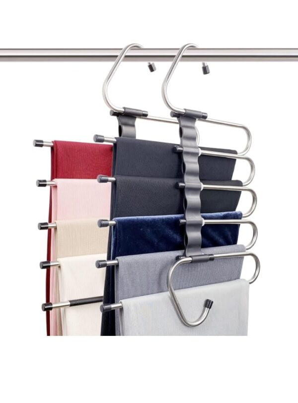 TEX-RO (Pack of 2) 5 in 1 Stainless Steel Foldable Hangers for Clothes Hanging Multi-Layer Multi-Purpose Pant Hangers for Wardrobe Magic Foldable Hanger Clothes Hanger (2185,2186) ( 2167 - Image 2